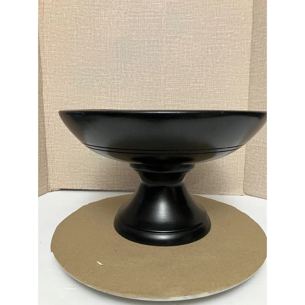 Wooden Pedestal Bowl Home‎ Decor Medium Black Excellent Matte Centerpiece